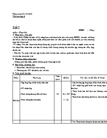 Kế hoạch bài học Giáo dục thể chất 8 - Tiết 7+8 - Năm học 2022-2023 - Trường THCS Trần Kim Xuyến