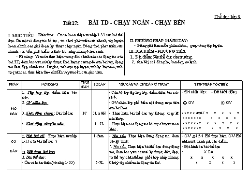 Kế hoạch bài học Giáo dục thể chất 8+9 - Tiết 17+18 - Năm học 2022-2023 - Trường THCS Trần Kim Xuyến