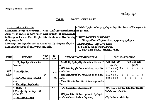 Kế hoạch bài học Giáo dục thể chất 8+9 - Tiết 19+20 - Năm học 2022-2023 - Trường THCS Trần Kim Xuyến