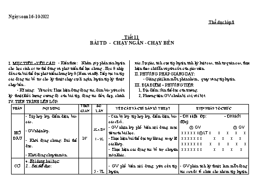 Kế hoạch bài học Giáo dục thể chất 8+9 - Tuần 6 - Năm học 2022-2023 - Trường THCS Trần Kim Xuyến
