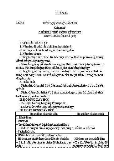 Kế hoạch bài học môn Công nghệ 3 - Tuần 33 - Năm học 2022-2023 - Trần Thị Tố Hoa