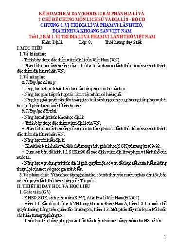 Kế hoạch bài học môn Địa lí Lớp 8 - Bài 1: Vị trí địa lí và phạm vị lãnh thổ Việt Nam - Năm học 2023-2024 - Trường THCS Trần Kim Xuyến