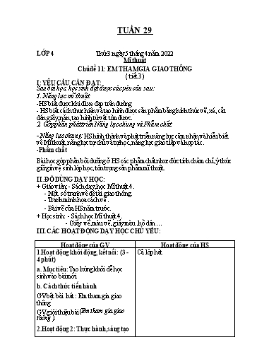 Kế hoạch bài học môn Mĩ thuật Lớp 1-5 - Tuần 29 - Năm học 2021-2022 - Trần Thị Tố Hoa
