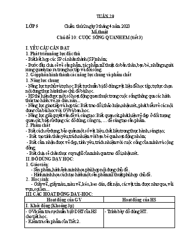 Kế hoạch bài học môn Mĩ thuật Lớp 1-5 - Tuần 29 - Năm học 2022-2023 - Trần Thị Tố Hoa