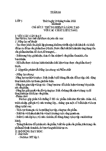Kế hoạch bài học môn Mĩ thuật Lớp 1-5 - Tuần 30 - Năm học 2021-2022 - Trần Thị Tố Hoa