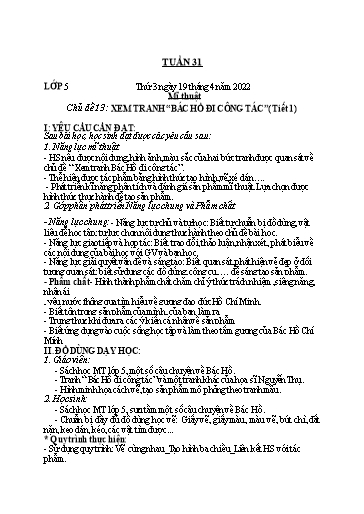 Kế hoạch bài học môn Mĩ thuật Lớp 1-5 - Tuần 31 - Năm học 2021-2022 - Trần Thị Tố Hoa