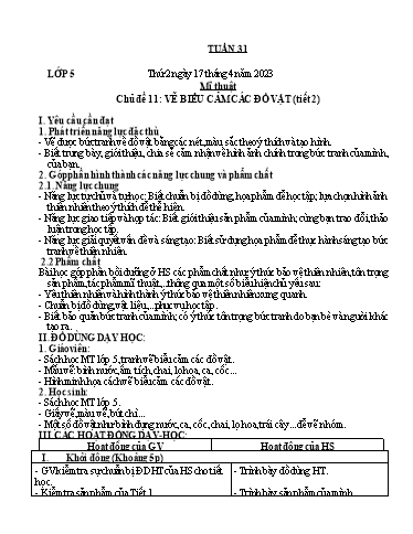 Kế hoạch bài học môn Mĩ thuật Lớp 1-5 - Tuần 31 - Năm học 2022-2023 - Trần Thị Tố Hoa