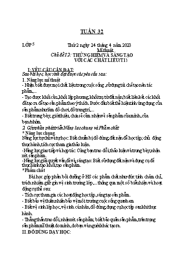 Kế hoạch bài học môn Mĩ thuật Lớp 1-5 - Tuần 32 - Năm học 2022-2023 - Trần Thị Tố Hoa