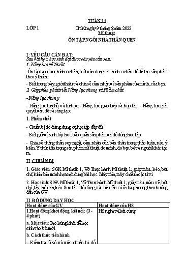 Kế hoạch bài học môn Mĩ thuật Lớp 1-5 - Tuần 34 - Năm học 2021-2022 - Trần Thị Tố Hoa