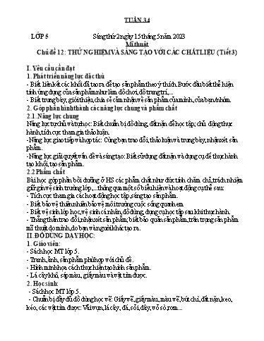 Kế hoạch bài học môn Mĩ thuật Lớp 1-5 - Tuần 34 - Năm học 2022-2023 - Trần Thị Tố Hoa