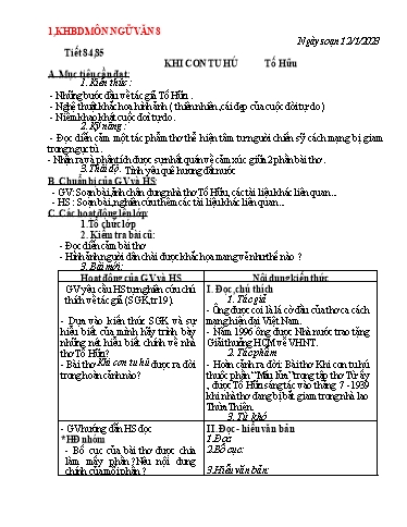 Kế hoạch bài học môn Ngữ văn + Lịch sử Lớp 6 - Tuần 22 - Năm học 2022-2023 - Trường THCS Trần Kim Xuyến
