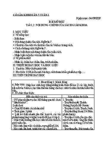 Kế hoạch bài học môn Ngữ văn + Lịch sử Lớp 7 - Tuần 1 - Năm học 2023-2024 - Trường THCS Trần Kim Xuyến