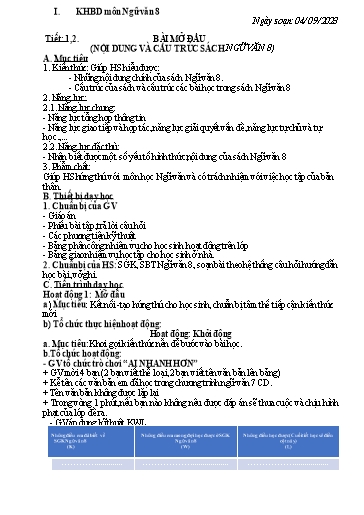 Kế hoạch bài học môn Ngữ văn Lớp 8+9 - Tuần 1 - Năm học 2023-2024 - Trường THCS Trần Kim Xuyến