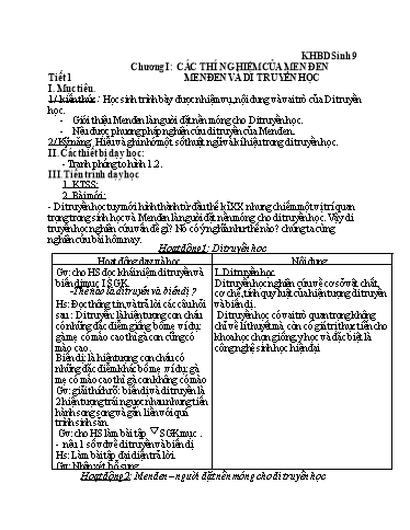 Kế hoạch bài học Sinh học 9 - Chương 1: Các thí nghiệm của Menđen - Tiết 1+2 - Năm học 2022-2023 - Trường THCS Trần Kim Xuyến