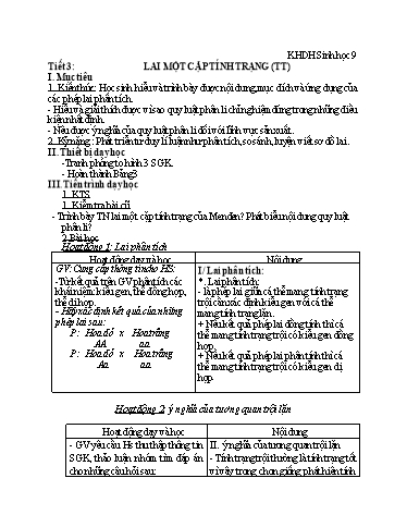 Kế hoạch bài học Sinh học 9 - Tiết 3+4 - Năm học 2022-2023 - Trường THCS Trần Kim Xuyến