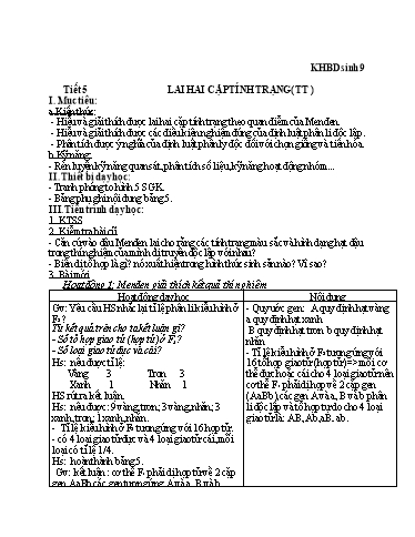 Kế hoạch bài học Sinh học 9 - Tiết 5+6 - Năm học 2022-2023 - Trường THCS Trần Kim Xuyến