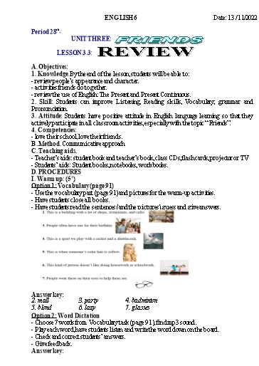 Kế hoạch bài học Tiếng Anh 6 - Tuần 10, Unit 3: Friends, Lesson 3.3 - Năm học 2022-2023 - Trường THCS Trần Kim Xuyến