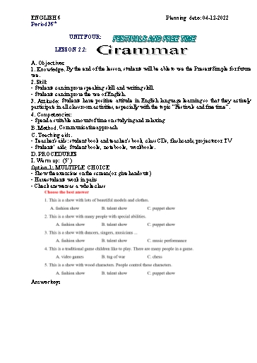 Kế hoạch bài học Tiếng Anh 6 - Tuần 12, Tiết 36: Festivals and free time, Lesson 2.3 - Năm học 2022-2023 - Trường THCS Trần Kim Xuyến
