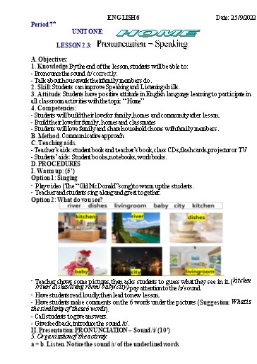 Kế hoạch bài học Tiếng Anh 6 - Tuần 3, Unit 1: Home - Năm học 2022-2023 - Trường THCS Trần Kim Xuyến