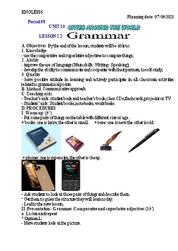 Kế hoạch bài học Tiếng Anh 6 - Tuần 34, Unit 10: Cities around the world - Năm học 2022-2023 - Trường THCS Trần Kim Xuyến