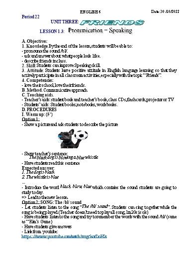 Kế hoạch bài học Tiếng Anh 6 - Unit 3: Friends, Lesson: Review - Năm học 2022-2023 - Trường THCS Trần Kim Xuyến