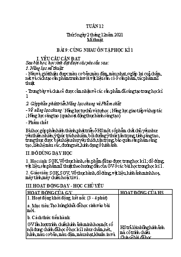 Kế hoạch dạy học Mĩ thuật 3 - Bài 9: Cùng nhau ôn tập học kì 1 - Năm học 2021-2022 - Trần Thị Tố Hoa