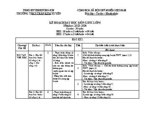 Kế hoạch dạy học môn Giáo dục thể chất THCS - Năm học 2023-2024 - Hồ Văn Công