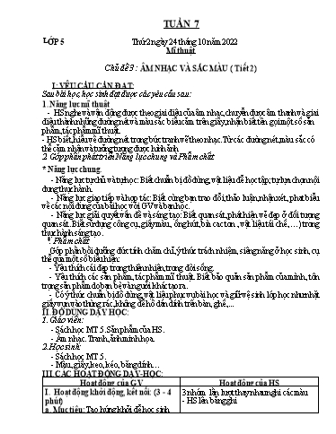 Kế hoạch dạy học môn Mĩ thuật 1-5 + Công nghệ 3 - Tuần 7 - Năm học 2022-2023 - Trần Thị Tố Hoa