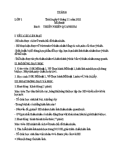 Kế hoạch dạy học môn Mĩ thuật 1 - Tuần 9 - Năm học 2021-2022 - Trần Thị Tố Hoa
