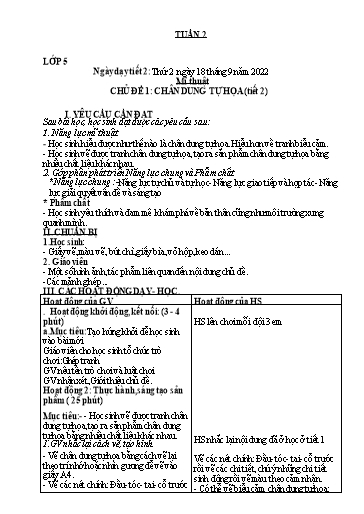 Kế hoạch dạy học môn Mĩ thuật + Công nghệ Tiểu học - Tuần 2 - Năm học 2022-2023 - Trần Thị Tố Hoa
