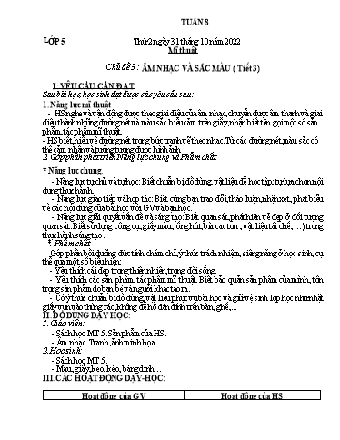 Kế hoạch dạy học môn Mĩ thuật Lớp 1-3 - Tuần 8 - Năm học 2022-2023 - Trần Thị Tố Hoa