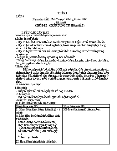 Kế hoạch dạy học môn Mĩ thuật Lớp 1-5 - Tuần 1 - Năm học 2022-2023 - Trần Thị Tố Hoa