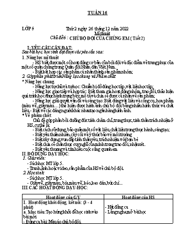 Kế hoạch dạy học môn Mĩ thuật Lớp 1-5 - Tuần 16 - Năm học 2022-2023 - Trần Thị Tố Hoa