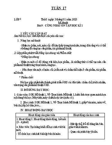 Kế hoạch dạy học môn Mĩ thuật Lớp 1-5 - Tuần 17 - Năm học 2022-2023 - Trần Thị Tố Hoa