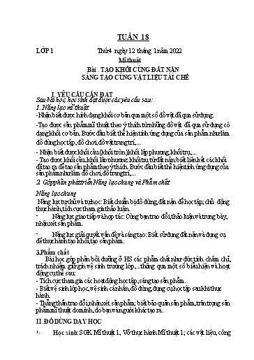 Kế hoạch dạy học môn Mĩ thuật Lớp 1-5 - Tuần 18 - Năm học 2021-2022 - Trần Thị Tố Hoa