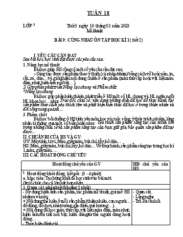 Kế hoạch dạy học môn Mĩ thuật Lớp 1-5 - Tuần 18 - Năm học 2022-2023 - Trần Thị Tố Hoa