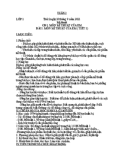 Kế hoạch dạy học môn Mĩ thuật Lớp 1-5 - Tuần 2 - Năm học 2021-2022 - Trần Thị Tố Hoa
