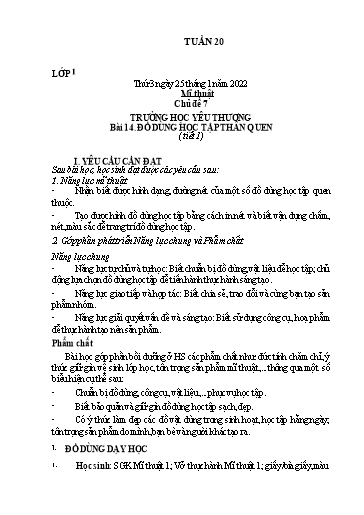 Kế hoạch dạy học môn Mĩ thuật Lớp 1-5 - Tuần 20 - Năm học 2021-2022 - Trần Thị Tố Hoa