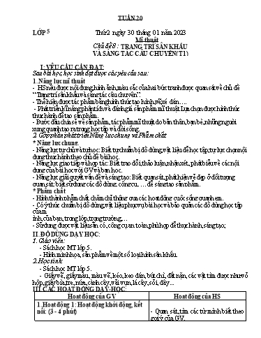 Kế hoạch dạy học môn Mĩ thuật Lớp 1-5 - Tuần 20 - Năm học 2022-2023 - Trần Thị Tố Hoa