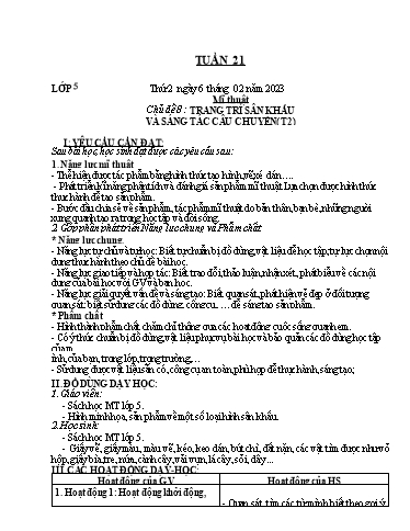 Kế hoạch dạy học môn Mĩ thuật Lớp 1-5 - Tuần 21 - Năm học 2022-2023 - Trần Thị Tố Hoa