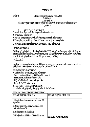 Kế hoạch dạy học môn Mĩ thuật Lớp 1-5 - Tuần 23 - Năm học 2021-2022 - Trần Thị Tố Hoa