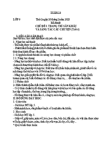 Kế hoạch dạy học môn Mĩ thuật Lớp 1-5 - Tuần 23 - Năm học 2022-2023 - Trần Thị Tố Hoa
