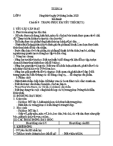 Kế hoạch dạy học môn Mĩ thuật Lớp 1-5 - Tuần 24 - Năm học 2022-2023 - Trần Thị Tố Hoa