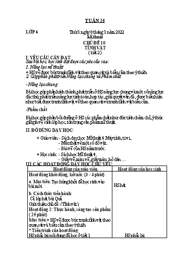 Kế hoạch dạy học môn Mĩ thuật Lớp 1-5 - Tuần 25 - Năm học 2021-2022 - Trần Thị Tố Hoa