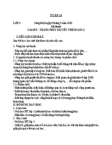 Kế hoạch dạy học môn Mĩ thuật Lớp 1-5 - Tuần 25 - Năm học 2022-2023 - Trần Thị Tố Hoa