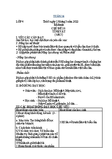 Kế hoạch dạy học môn Mĩ thuật Lớp 1-5 - Tuần 26 - Năm học 2021-2022 - Trần Thị Tố Hoa