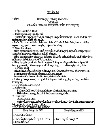 Kế hoạch dạy học môn Mĩ thuật Lớp 1-5 - Tuần 26 - Năm học 2022-2023 - Trần Thị Tố Hoa