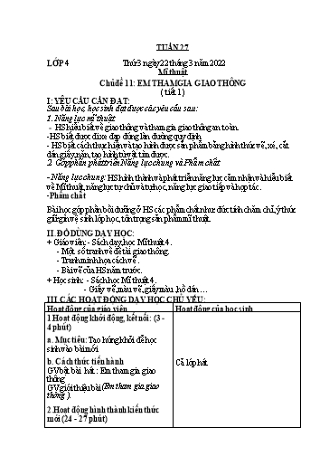 Kế hoạch dạy học môn Mĩ thuật Lớp 1-5 - Tuần 27 - Năm học 2021-2022 - Trần Thị Tố Hoa