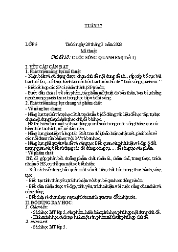 Kế hoạch dạy học môn Mĩ thuật Lớp 1-5 - Tuần 27 - Năm học 2022-2023 - Trần Thị Tố Hoa