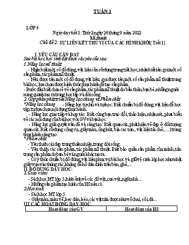 Kế hoạch dạy học môn Mĩ thuật Lớp 1-5 - Tuần 3 - Năm học 2022-2023 - Trần Thị Tố Hoa